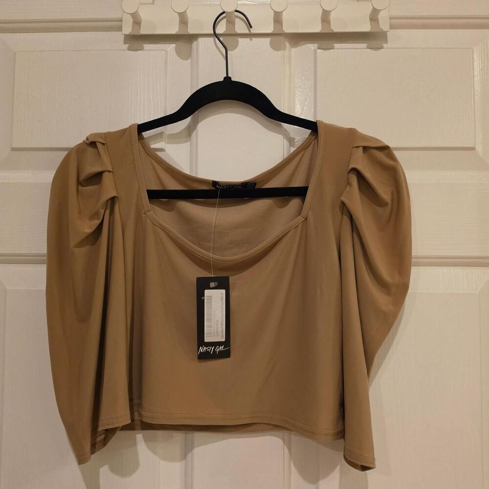 Nasty Gal Women's Tan Puff Sleeve Blouse NWT